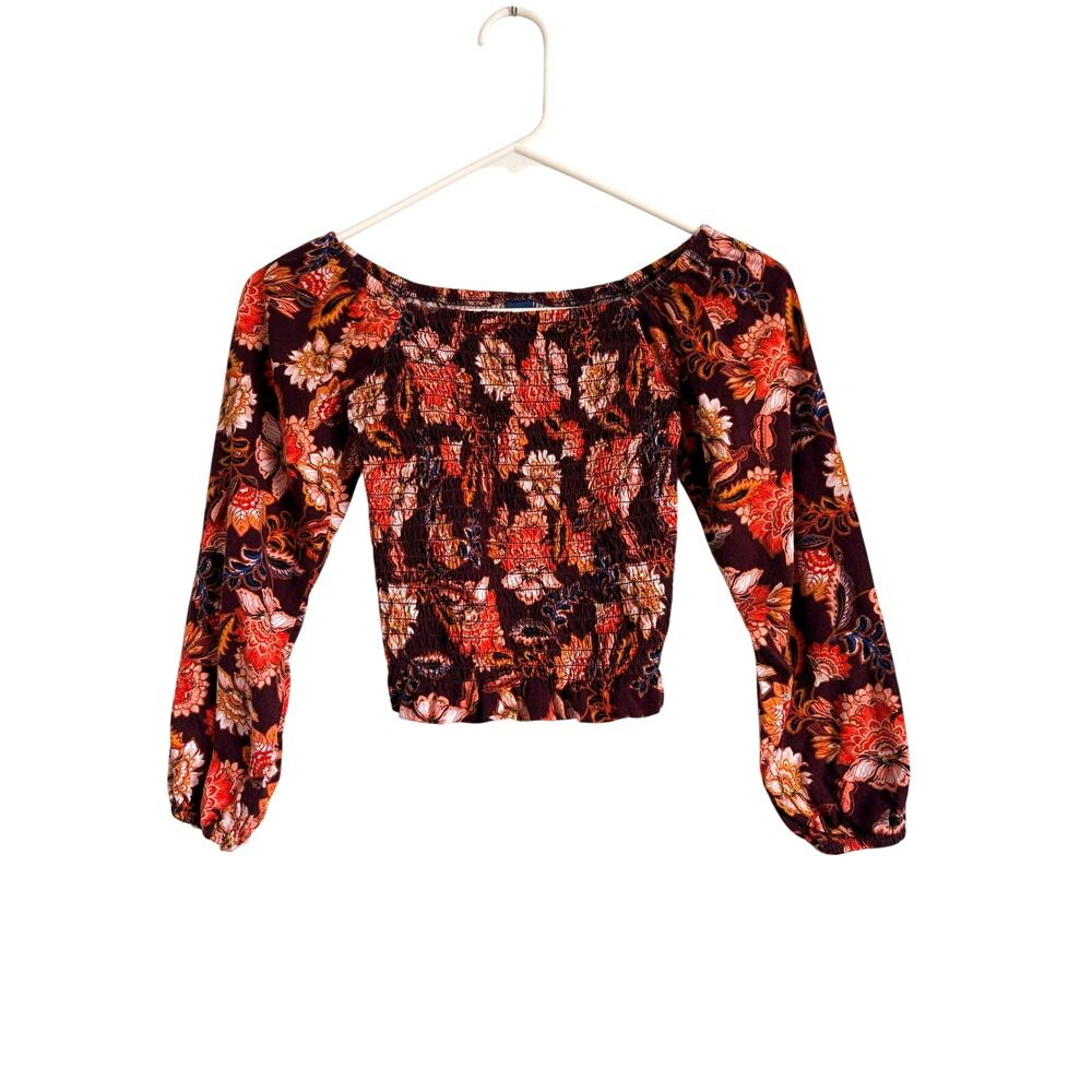 Old Navy Long Sleeve Printed Jersey Knit Smocked Top Girls M(8) Fall Boho Retro